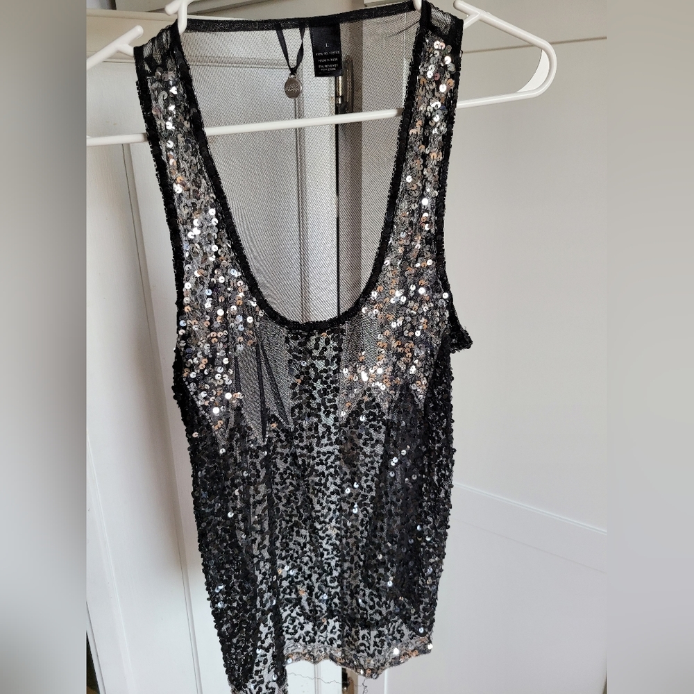 BKE boutique sheer sparkly tank